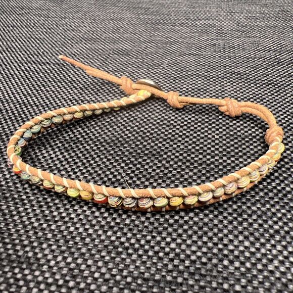 Chan Luu Leather And Paper Bead  Single Wrap Bracelet Adjustable Size - Picture 1 of 4